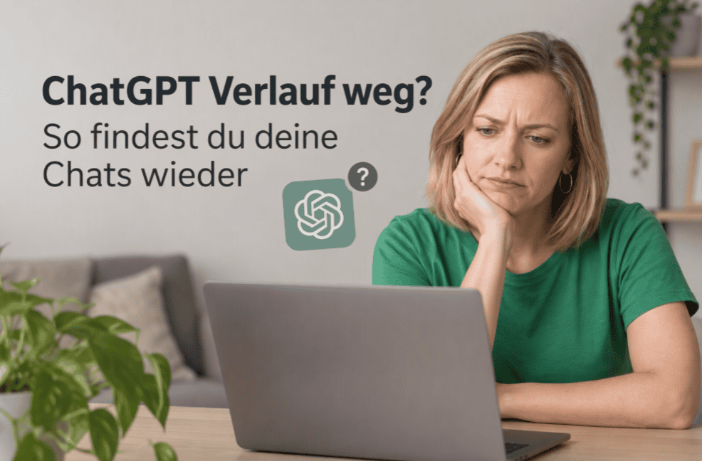 ChatGPT Verlauf weg? Person sitzt am Laptop und sucht nach verschwundenen Chats